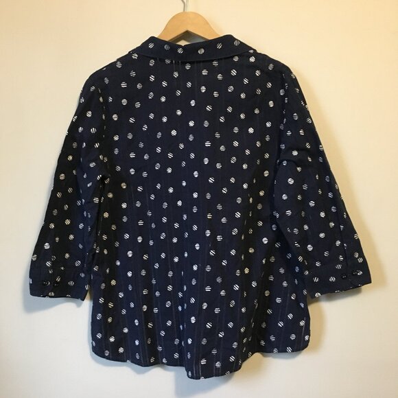 Alia 100% Cotton Navy Blue and White Broken Polka Dot Button Down Shirt - Picture 2 of 15